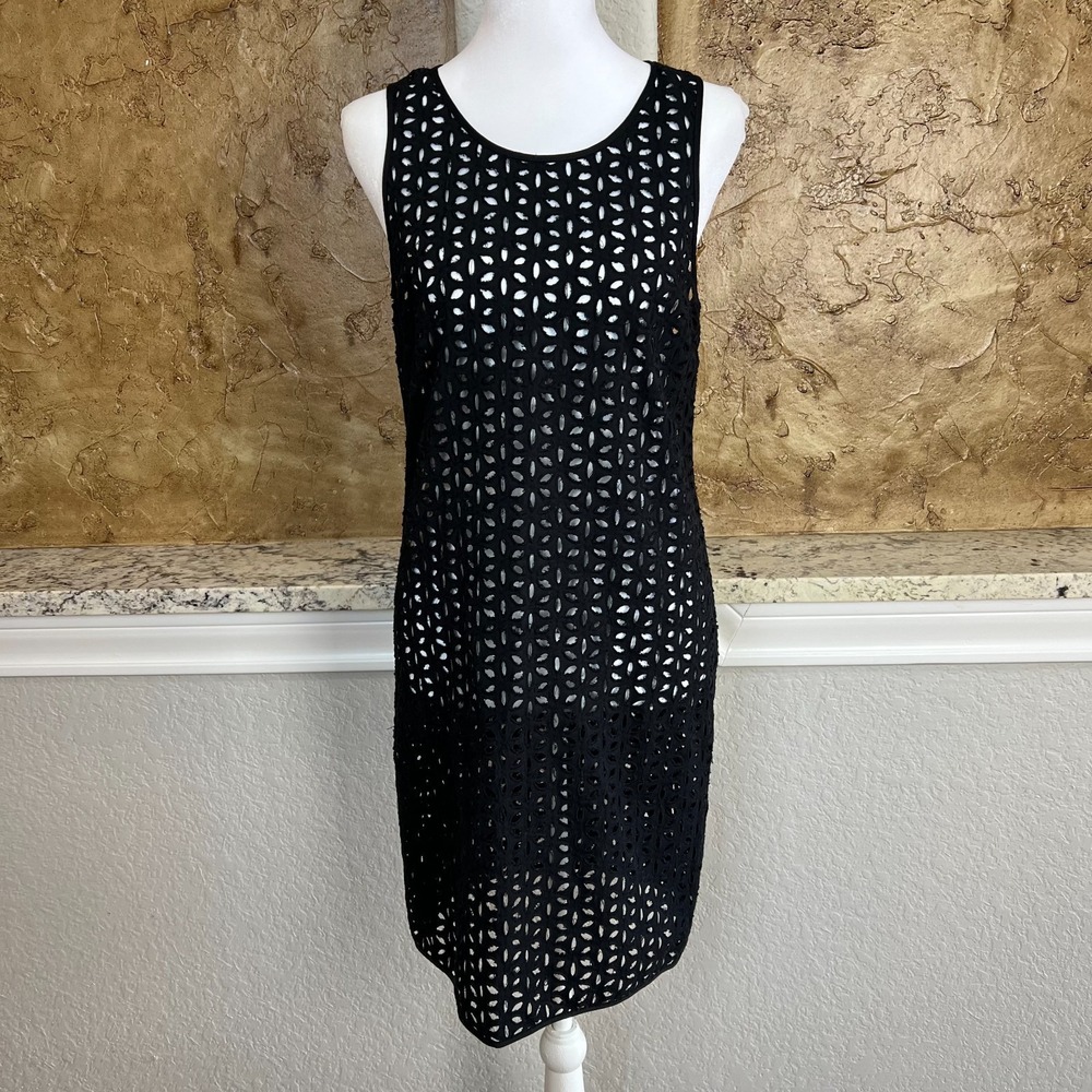 Derek Lam Dress Womens XS Black Sleeveless Sheath Laser Cut‎ Eyelet Italy